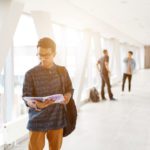 Student in university hallway