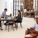 Employees working in an open office.